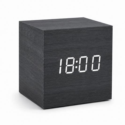 Square Wooden LED Alarm Clock with Voice Control