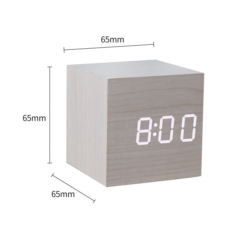 Square Wooden LED Alarm Clock with Voice Control
