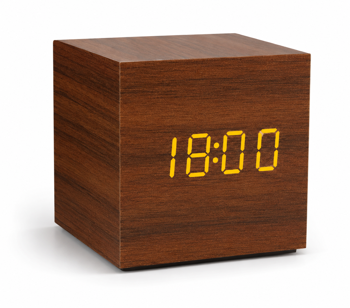 Square Wooden LED Alarm Clock with Voice Control