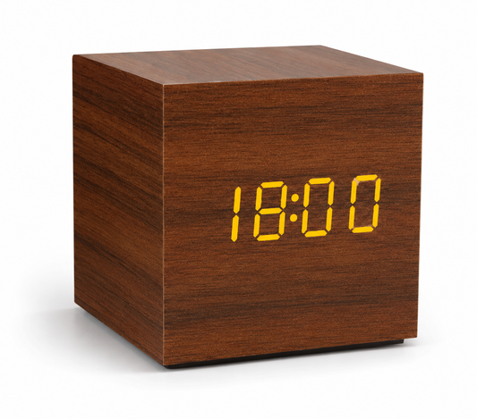 Square Wooden LED Alarm Clock with Voice Control