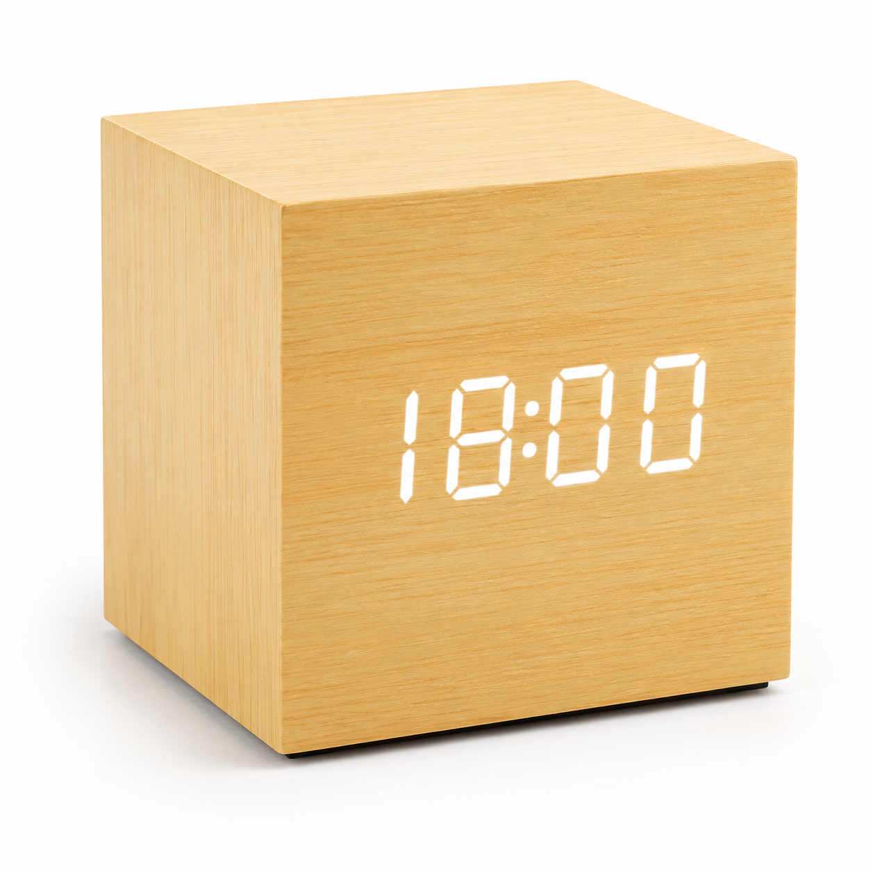 Square Wooden LED Alarm Clock with Voice Control