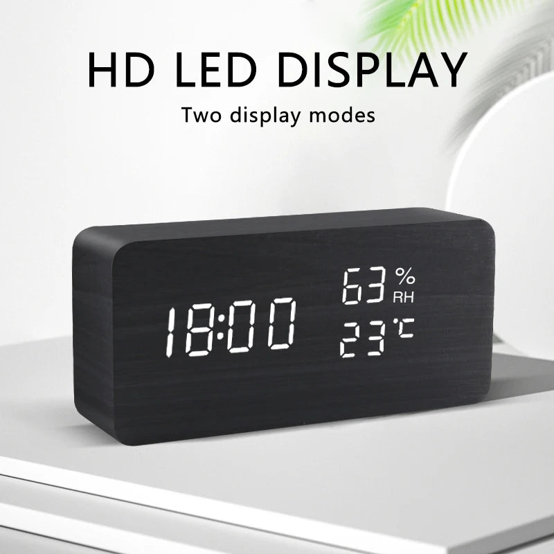 Wooden LED Alarm Clock with Voice Control