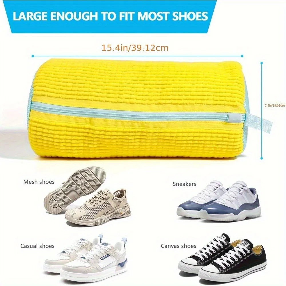 Durable Shoe Washing Machine Bag for All Shoe Types-Yellow with Blue Zipper,Ideal for Sneakers and Casual Shoes,Laundry Wash Bag